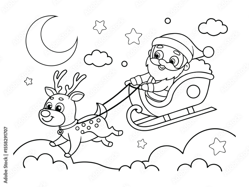 Santa Claus' sleigh and reindeer are easy coloring pages. Santa Claus ...