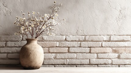 Poster - Rustic Exposed Brick Wall Minimalist Product Backdrop Background Neutral Minimalist Simple Minimal Color, Beige, Tan, White, Vase