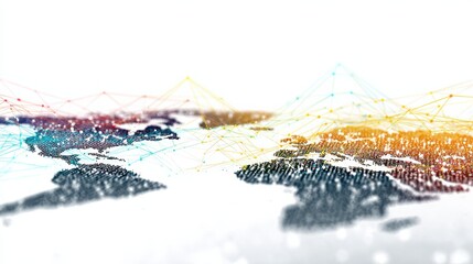 Fototapete - Minimalist Abstract Tech: Global Communication and Data Analysis on White Background, Cyber Exploration World