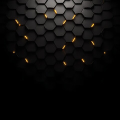 Aufkleber - Black Hexagon Pattern with Illuminated Orange Lines Abstract Background