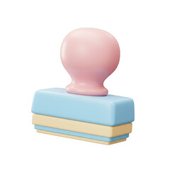 Poster - Cute 3d pastel colored stamp with pink handle and blue and yellow base isolated on transparent background