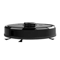 Aufkleber - hyper realistic robotic vacuum low profile black robot lidar, dome isolated pure white background subtle soft shadow clean texture background photo resource stock image design easy creative project us