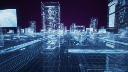 Poster - Futuristic Urban Design, Digital Landscape Video Experience in a Neon Environment