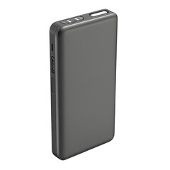 Fototapete - hyper realistic portable power bank slim graphite grey body, digital display isolated pure white background subtle soft shadow photo resource stock image design easy creative project use simple art as