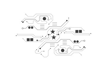 Aufkleber - Black circuit diagram on white background. High-tech circuit board connection system. Vector abstract technology on white background.