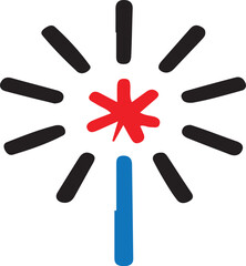 Aufkleber - A simple graphic of a firework with red star and blue stick