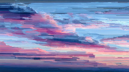 Poster - Abstract Pink and Blue Sunset Sky Art with Pixel Sorting Effect