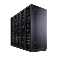 Fototapete - hyper realistic side profile data center server rack isolated, pure white background subtle soft shadow clean studio lighting project use simple art asset download digital graphic wallpaper mockup ele