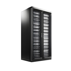 Fototapete - hyper realistic side profile data center server rack isolated, pure white background subtle soft shadow clean studio lighting creative project use simple art asset download digital graphic wallpaper m