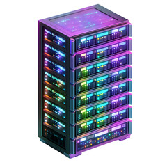 Fototapete - hyper realistic isometric server rack rows illuminated servers isolated, pure white background subtle soft shadow clean studio lighting digital graphic wallpaper mockup element texture background phot