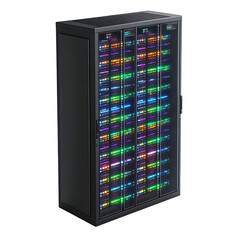 Fototapete - hyper realistic isometric server rack rows illuminated servers isolated, pure white background subtle soft shadow clean studio lighting wallpaper mockup element texture background photo resource stock