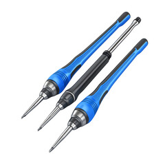 Fototapete - hyper realistic set screwdrivers blue handles isolated pure white, background subtle soft shadow clean studio lighting ultra high wallpaper mockup element texture background photo resource stock image