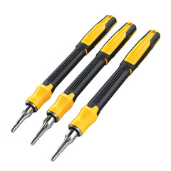 Fototapete - hyper realistic set screwdrivers yellow black handles isolated pure, white background subtle soft shadow clean studio lighting ultra digital graphic wallpaper mockup element texture background photo r