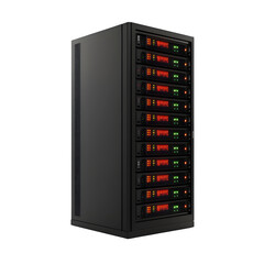 Fototapete - hyper realistic isometric server rack matte black led indicators, isolated pure white background subtle soft shadow clean studio background photo resource stock image design easy creative project usex