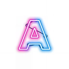 Poster - Vibrant Pink and Blue Neon Letter A Glowing in a Modern Futuristic Alphabet Sign Isolated on a Pure White Background Bright Luminous Typography Element