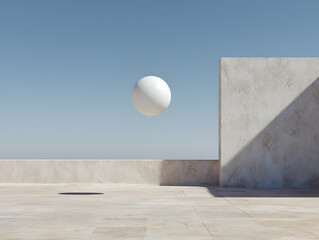 Poster - Floating Sphere with Concrete Architecture under Blue Sky Minimalist Design
