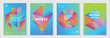© TWINS DESIGN STUDIO - Modern gradient prism poster background vector set. Cover template with vibrant perspective geometric prism shapes different. Ideal design for social media, cover, banner, flyer.