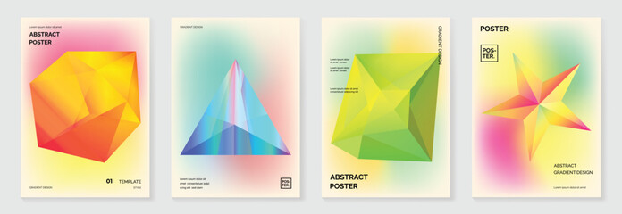Poster - Modern gradient prism poster background vector set. Cover template with vibrant perspective geometric prism shapes different. Ideal design for social media, cover, banner, flyer.