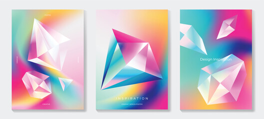 Poster - Modern gradient prism poster background vector set. Cover template with vibrant perspective geometric prism shapes different. Ideal design for social media, cover, banner, flyer.