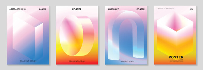 Poster - Modern gradient prism poster background vector set. Cover template with vibrant perspective geometric prism shapes different. Ideal design for social media, cover, banner, flyer.