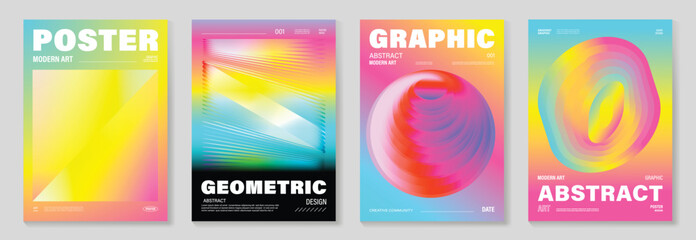 Aufkleber - Modern gradient prism poster background vector set. Cover template with vibrant perspective geometric prism shapes different. Ideal design for social media, cover, banner, flyer.