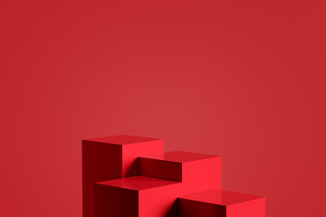 Aufkleber - Red geometric shapes creating a staircase on red background