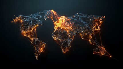 Poster - Illuminated world map with glowing connections and dark background showing global network concept