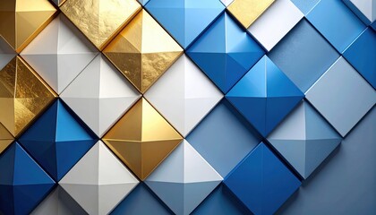 Poster - Dynamic geometric patterns in blue and gold abstract art modern design digital space close-up aesthetic appeal