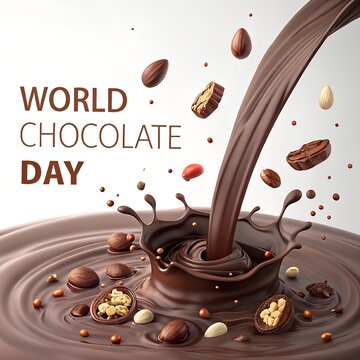 A rich chocolate fountain splashing over fruits and nuts 