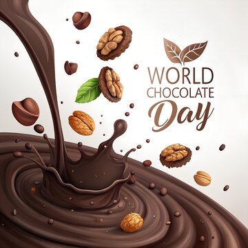 A rich chocolate fountain splashing over fruits and nuts 