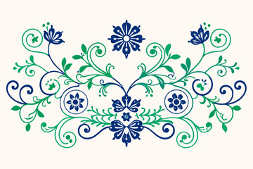 Poster - Decorative floral arrangement with green and blue elements perfect for invitations, greetings, and various design projects