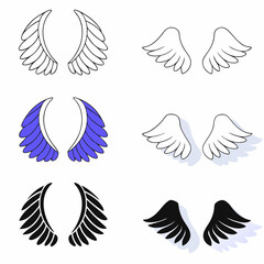 Poster - Vector illustrations of angel wings in various styles outlined and filled in different color combinations on transparent backgrounds