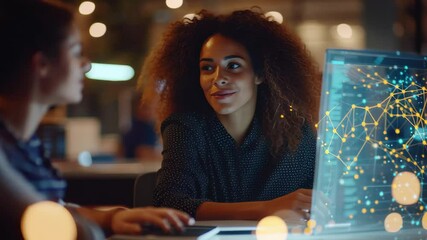 Aufkleber - collaboration among diverse professionals with a network of connections illuminated on a screen at n