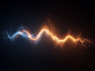 Aufkleber - A glowing energy wave with blue and orange light against a dark background in a horizontal format