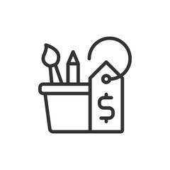 Poster - Hobby pixel perfect linear icon. Skill development. School supplies, office. Price tag. Creativity, instruments. Thin line illustration. Contour symbol. Vector outline drawing. Editable stroke