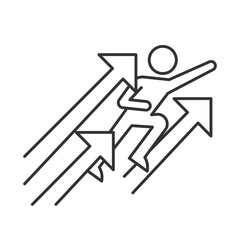 Poster - Personal growth line icon. Person rising with upward arrows. Determinations to reach goals. Success training. Isolated vector illustration. Outline symbol. Simple linear drawing. Editable stroke
