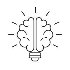 Poster - Lightbulb with brain line icon. Creative mindset generating insights. Power of positive thinking. Inspiration. Isolated vector illustration. Outline symbol. Simple linear drawing. Editable stroke