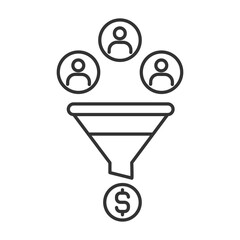 Poster - Sales funnel line icon. Engaging customers to buy products. Business model for purchases increasing. Isolated vector illustration. Outline symbol. Simple linear drawing. Editable stroke