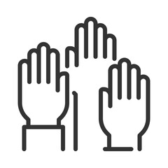 Poster - Right to participate in government and in free elections pixel perfect line icon. Voters raised hands group. Isolated vector illustration. Outline symbol. Simple linear drawing. Editable stroke
