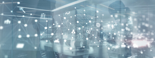 Wall Mural - Planning or business organisation on a virtual dashboard. Mixed Media background