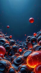 Poster - Abstract red and black sphere background with glowing accents for mobile screens
