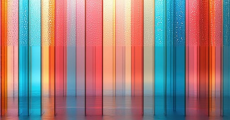 Poster - Colorful glass panels create abstract space. Reflections suggest depth, symmetry, vibrant hues dominate composition. Minimalist, modern aesthetic.