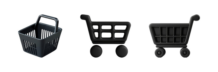 Poster - Shopping Basket And Cart Icons Set. E-Commerce And Retail Symbol Collection Isolated On Transparent Background
