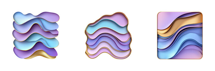 Poster - Abstract 3D Layered Waveforms Set. Modern Artistic Design Collection Isolated On Transparent Background
