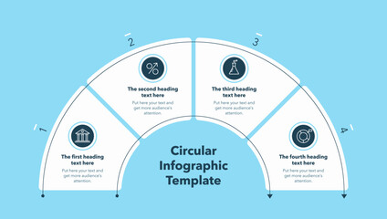 Aufkleber - Circular infographic diagram divided into four stages - blue version. Flat design with minimalistic icons and place for your texts.