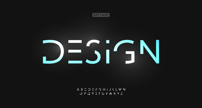 Futuristic geometric alphabet, stylized cutout techno font, robotic typographic symbols for AI branding logo, digital startup lettering headline design, modern UI display text. Vector typeset