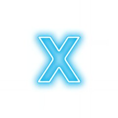 Poster - Bright Blue Neon Light Capital Letter X Glowing Vibrant Typography Element Isolated on Clean White Background Modern Electric Alphabet Symbol for Digital Graphic Design Projects