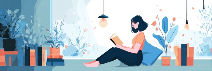 Poster - Cozy Reading Nook Featuring a Hanging Light and Space for Inspirational Quotes During a Serene Afternoon
