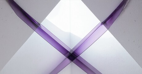 Aufkleber - Abstract geometric composition. Purple lines intersect forming diamond shapes against white textured background. Minimalist design, clean aesthetic.