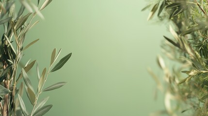 Poster - Green background with olive branches creates a calming and natural atmosphere in the room